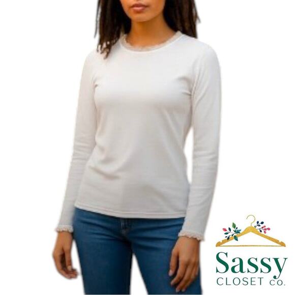 ANN TAYLOR Cream Blouse – Ruffled, Long Sleeve, Size M - Picture 1 of 4